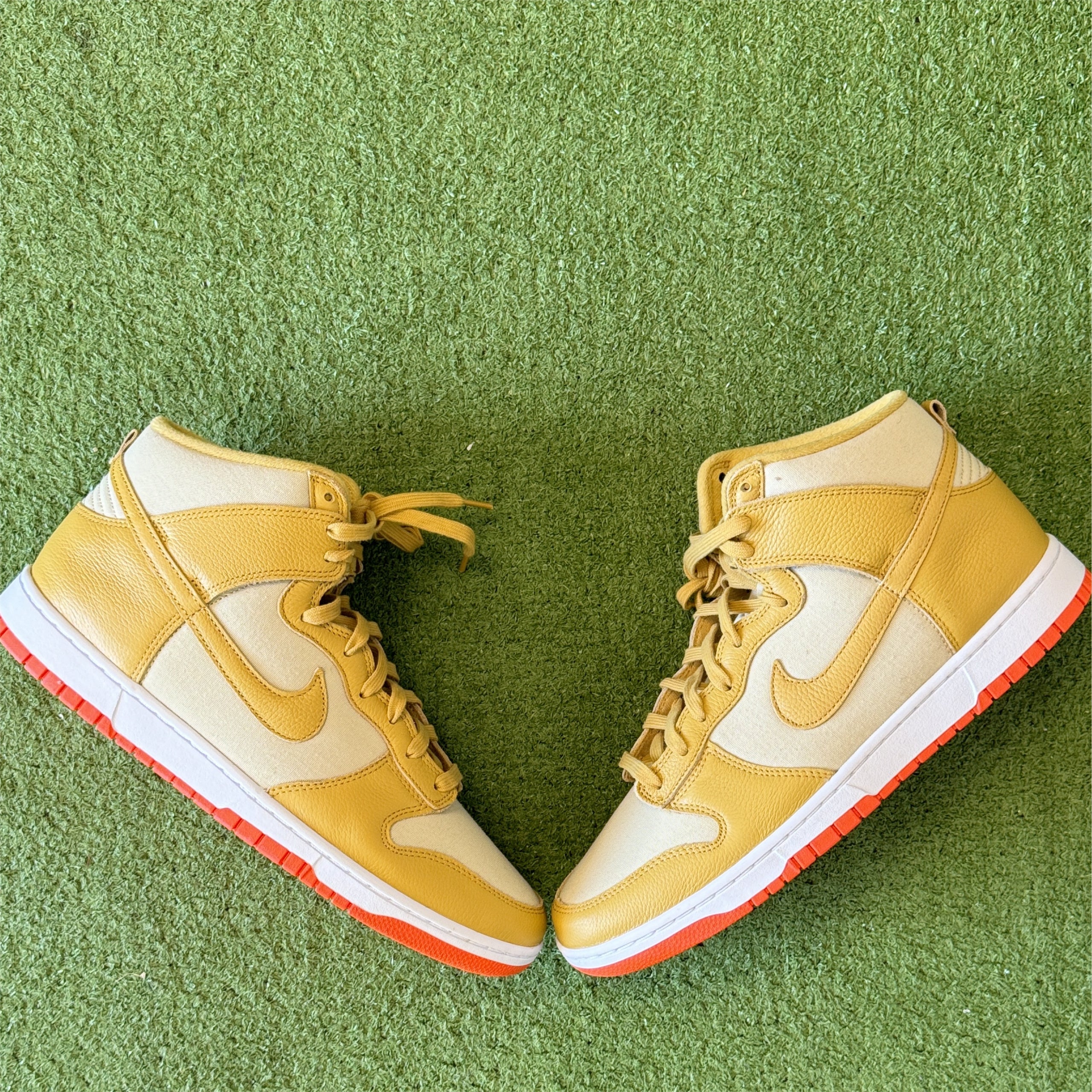 Nike Dunk High Wheat Gold Safety Orange Kicks By Tom